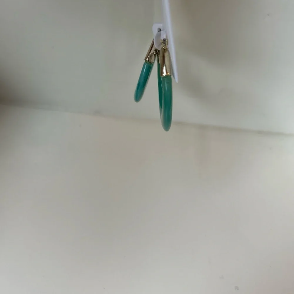 LOFT Teal Green and Gold Chunky Hoop Earrings